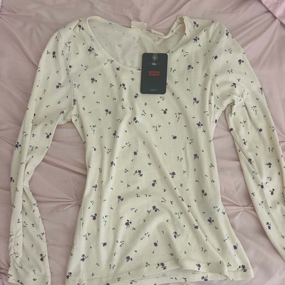 Levi's Women's Cream Long-Sleeve Floral Scoop Neck Top